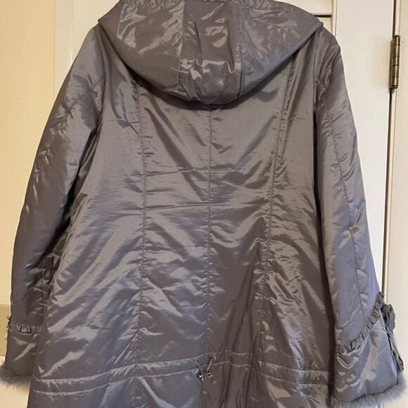 WINTER WOMAN HOODED WATER RESISTANT SILVER GREY GENUINE MINK FLORAL - Picture 7 of 16